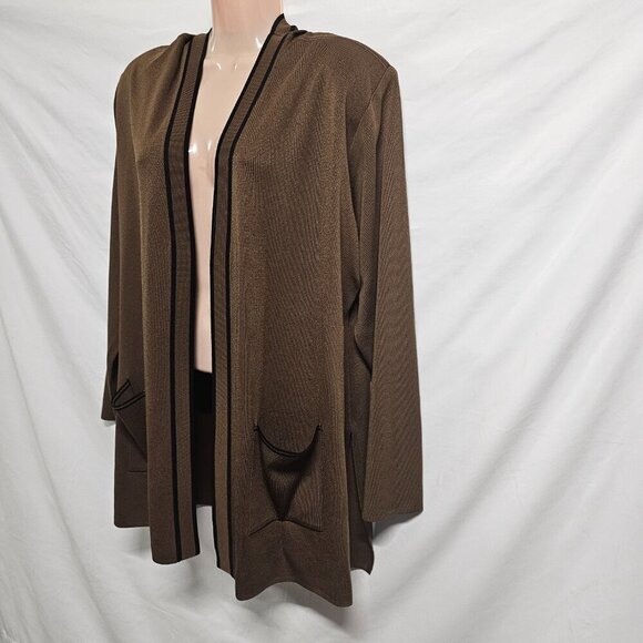 Exclusively Misook Women Open Knit Tailored Jacket Size 2X Brown - Picture 3 of 12